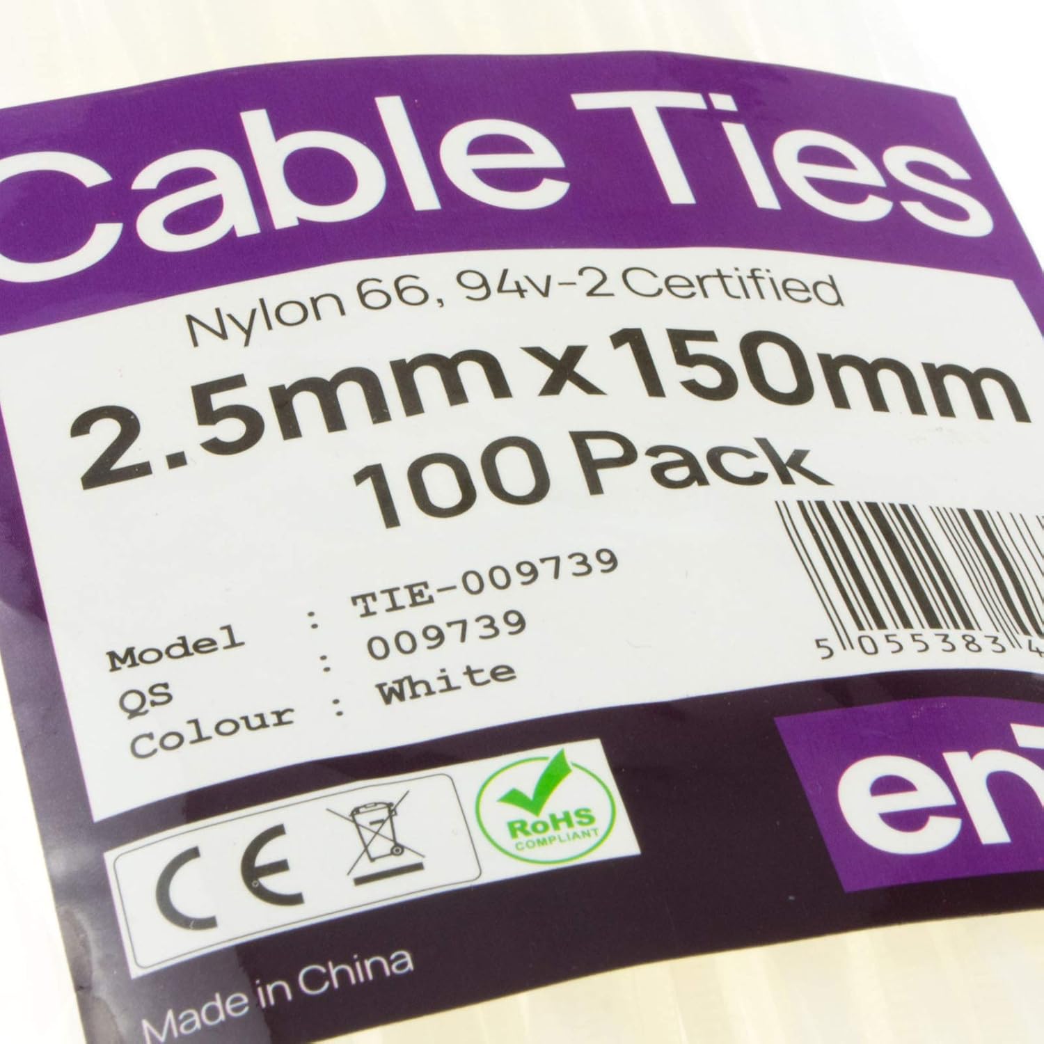 enTie Natural White Cable Ties 2.5mm x 150mm Nylon 66 UL Approved [100 Pack] [150mm X 2.5mm]-1