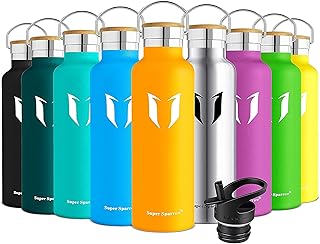 Super Sparrow Stainless Steel Water Bottle - 350ml / 500ml / 620ml / 750ml / 1000ml - Vacuum Insulated Metal Water Bottle - Standard Mouth Flask - BPA Free - Straw Water Bottle for Work, Gym, Sports