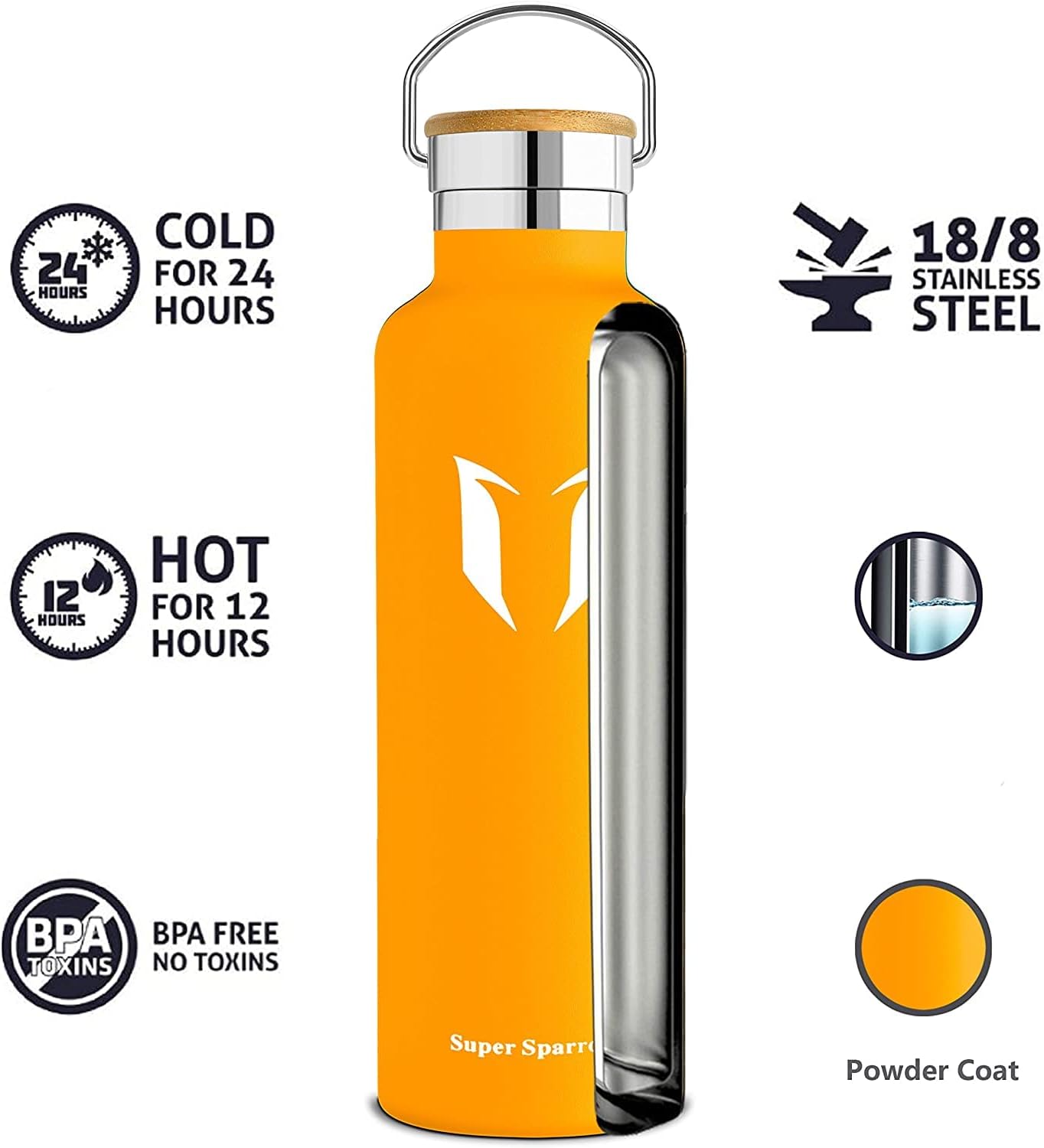 Super Sparrow Stainless Steel Water Bottle - 350ml / 500ml / 620ml / 750ml / 1000ml - Vacuum Insulated Metal Water Bottle - Standard Mouth Flask - BPA Free - Straw Water Bottle for Work, Gym, Sports-2