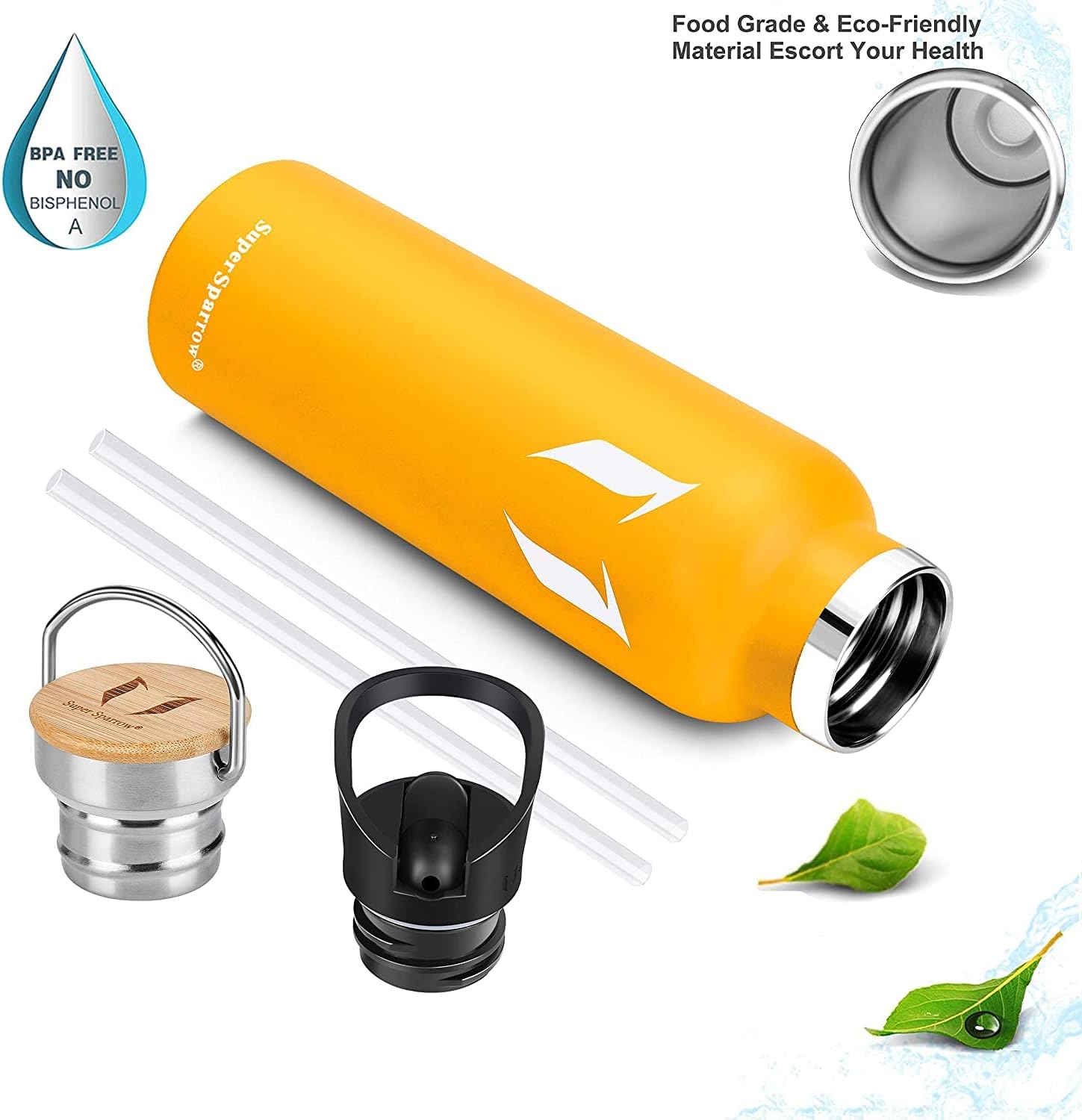 Super Sparrow Stainless Steel Water Bottle - 350ml / 500ml / 620ml / 750ml / 1000ml - Vacuum Insulated Metal Water Bottle - Standard Mouth Flask - BPA Free - Straw Water Bottle for Work, Gym, Sports-4