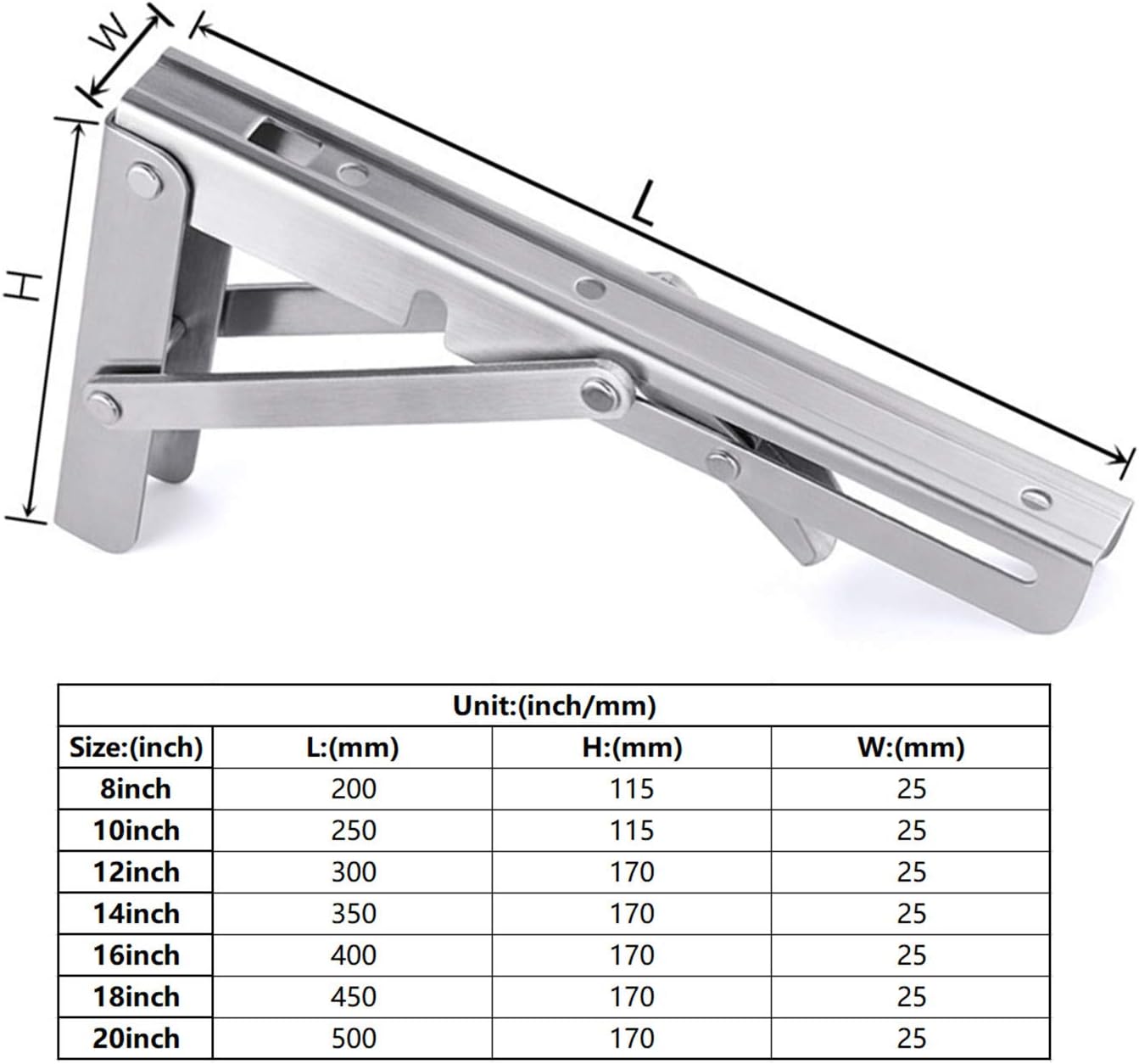 Toirxarn Heavy Duty Folding Shelf Brackets 14" Pack of 2 (Max Load 80 kg) – Stainless Steel Folding Hinge, Space-Saving Wall Mounted Shelf for Home, Garage, Kitchen, Outdoor, DIY Workbench-1