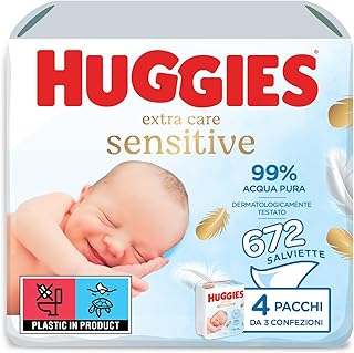 HUGGIES Pure Extra Care, Baby Wipes - Box with 12 Packs (672 Wipes Total) - 99 Percent Pure Water Wet Wipes - Fragrance Free to Clean and Protect Sensitive Skin