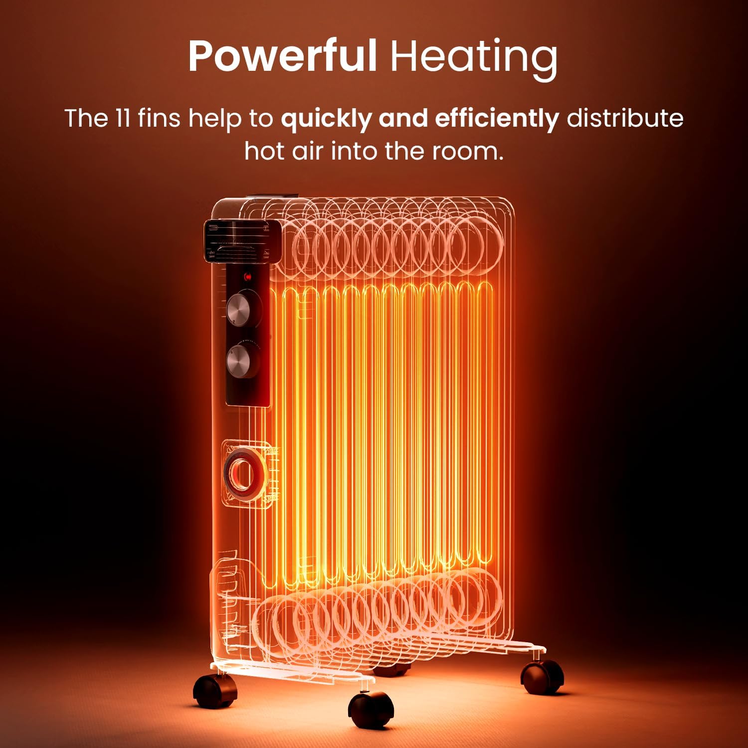 Pro Breeze® 2500W Oil Filled Radiator with 11 Fins - Slim Electric Radiator - Portable Oil Heater with Built-in 24 Hour Timer, 3 Heat Settings, Adjustable Thermostat & Safety Cut-Off-2