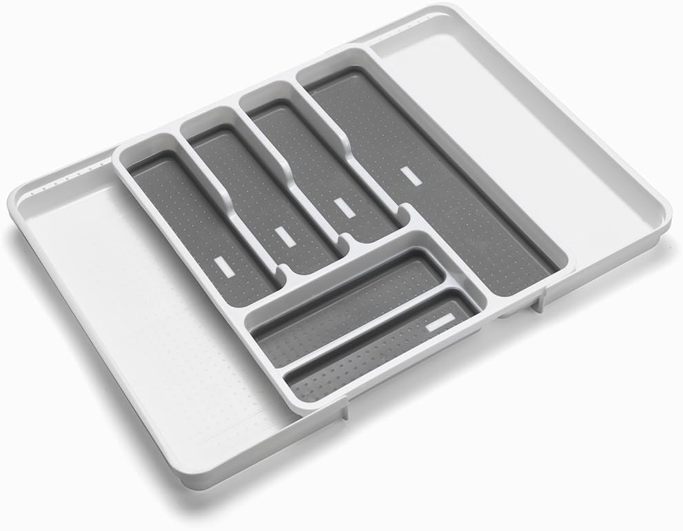 Addis Expandable Drawer Organiser Cutlery Utensil Tray with 6 - 8 Compartment Holders, White/Grey, 34 - 58.5 x 41.5 x 5 cm-2