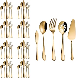 Flatware Set, Magicpro Modern Royal 45-Pieces Gold Stainless Steel Flatware for Wedding Festival Christmas Party, Service for 8