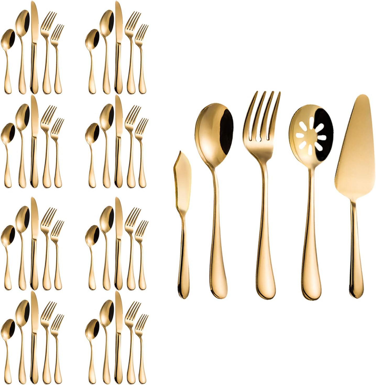 Flatware Set, Magicpro Modern Royal 45-Pieces Gold Stainless Steel Flatware for Wedding Festival Christmas Party, Service for 8-0