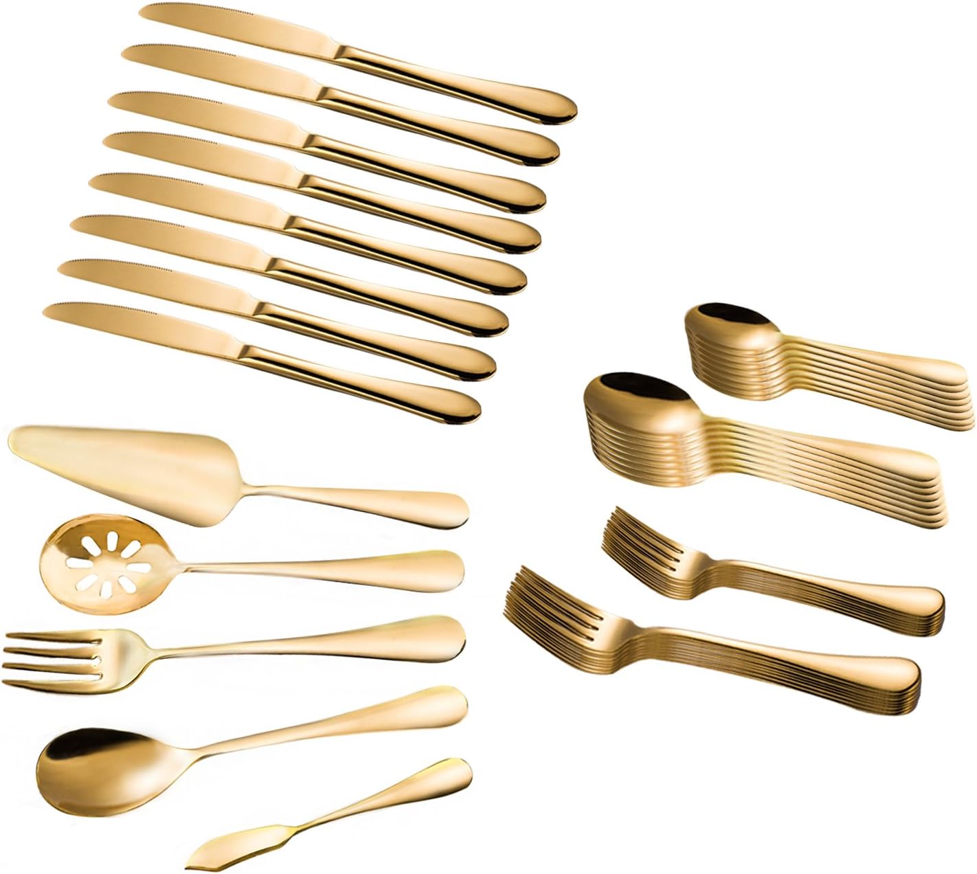 Flatware Set, Magicpro Modern Royal 45-Pieces Gold Stainless Steel Flatware for Wedding Festival Christmas Party, Service for 8-2