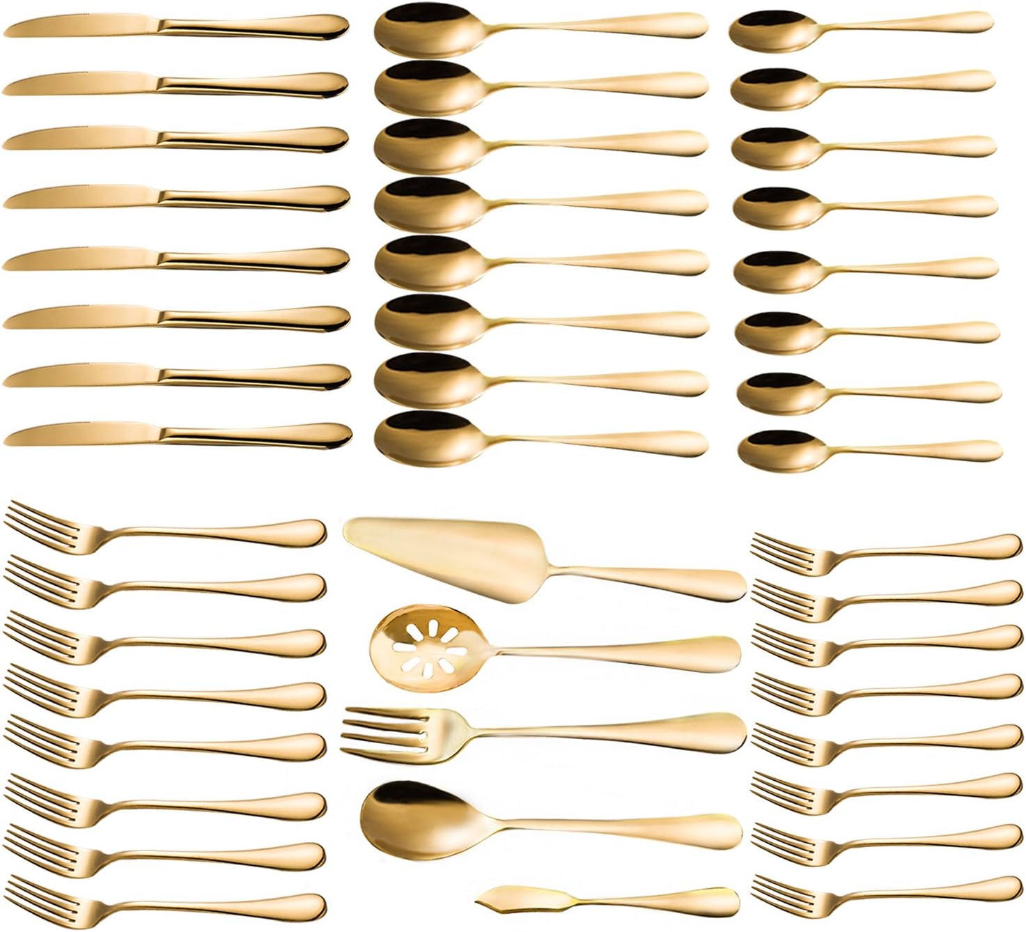 Flatware Set, Magicpro Modern Royal 45-Pieces Gold Stainless Steel Flatware for Wedding Festival Christmas Party, Service for 8-3