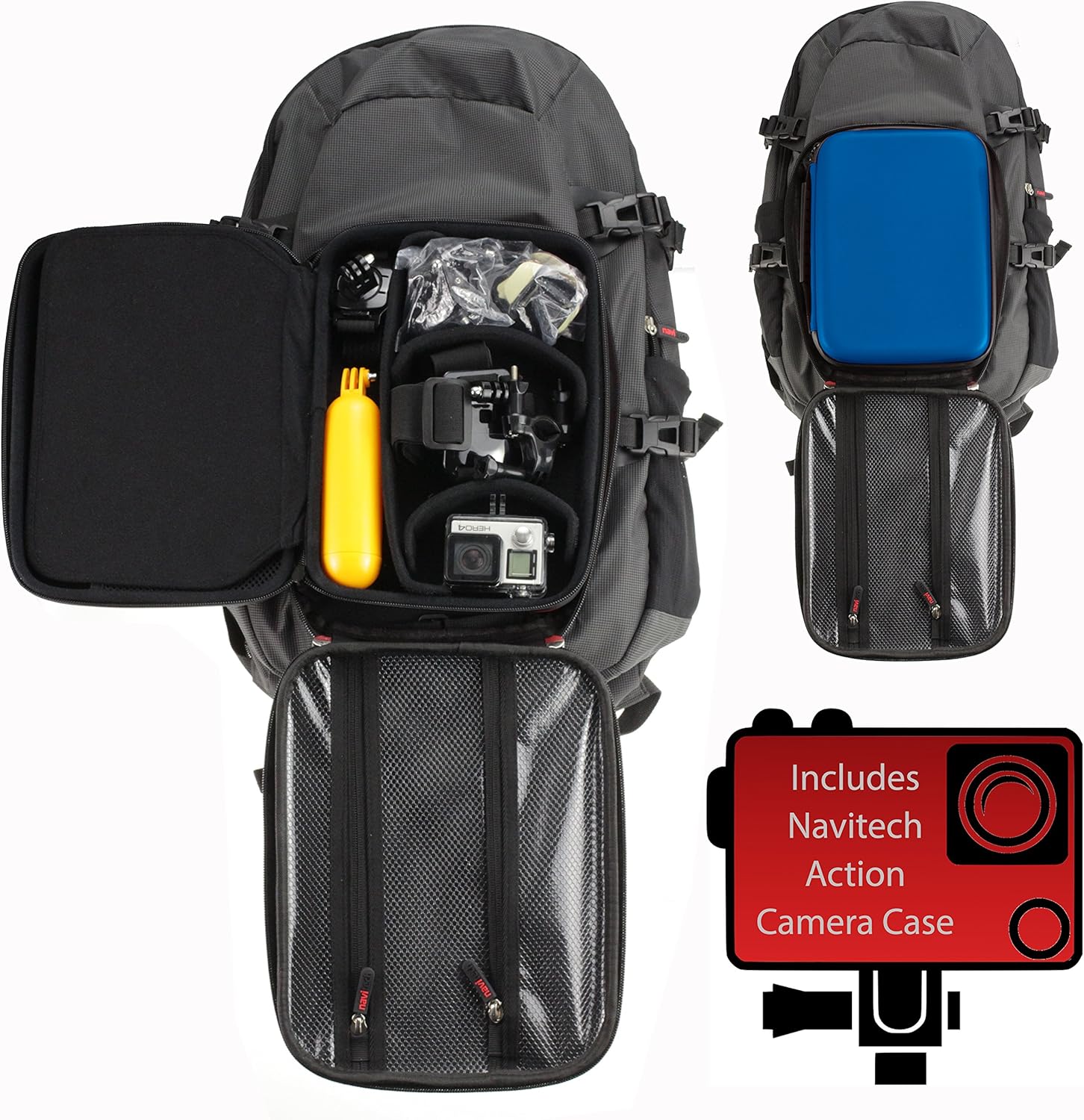 Navitech Action Camera Backpack With Red Storage Case And Integrated Chest Strap Compatible With The XIKEZAN 4K WIFI Action Camera 16MP Waterproof Sports Diving Cam DV Camcorder with 2.0" LCD Screen-1