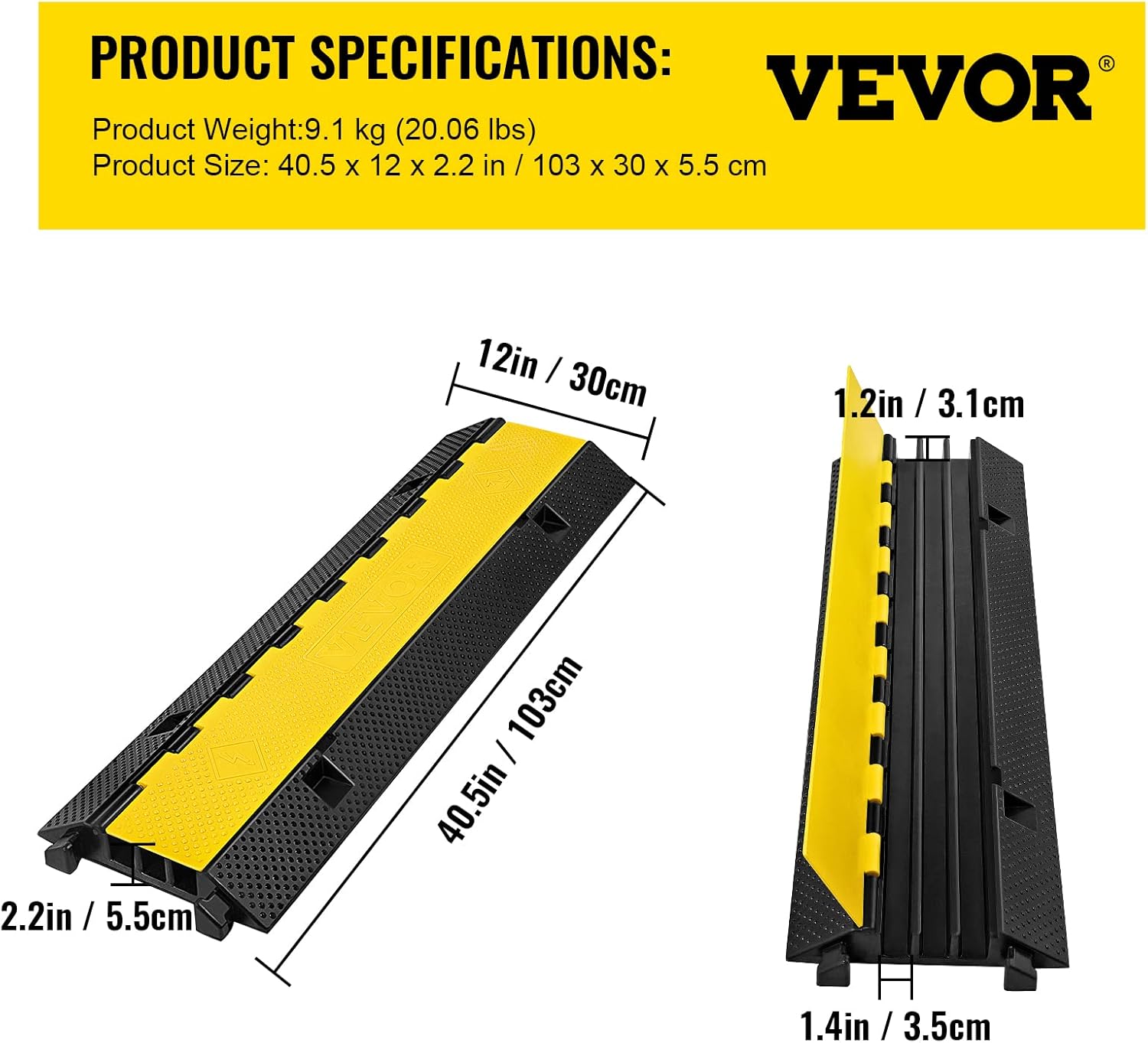 VEVOR 3 Channel Rubber Cable Protector Ramp 1.2 x 1.2 Inch Channel Heavy Duty Cable Wire Cord Cover Ramp Speed Bump Driveway Hose Cable Ramp Protector-6