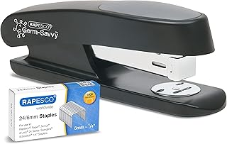 Rapesco 1482 Germ-Savvy Antibacterial ECO Sting Ray Stapler, 20 Sheet Capacity and 1000 24/6 mm Staples, Black