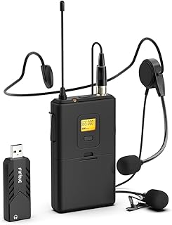 FIFINE Wireless Microphones for Computer, USB Wireless Microphone System for PC and Mac,Headset UHF Wireless System with USB Receiver,Transmitter,Headset and Clip Lavalier Lapel Mic-K031B