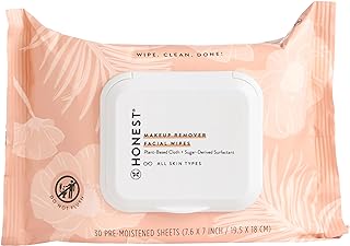 Honest Beauty 30 Pack Makeup Remover Wipes with Grape Seed and Olive Oils - Paraben Free - Synthetic Fragrances - Dermatologist Tested - Cruelty Free