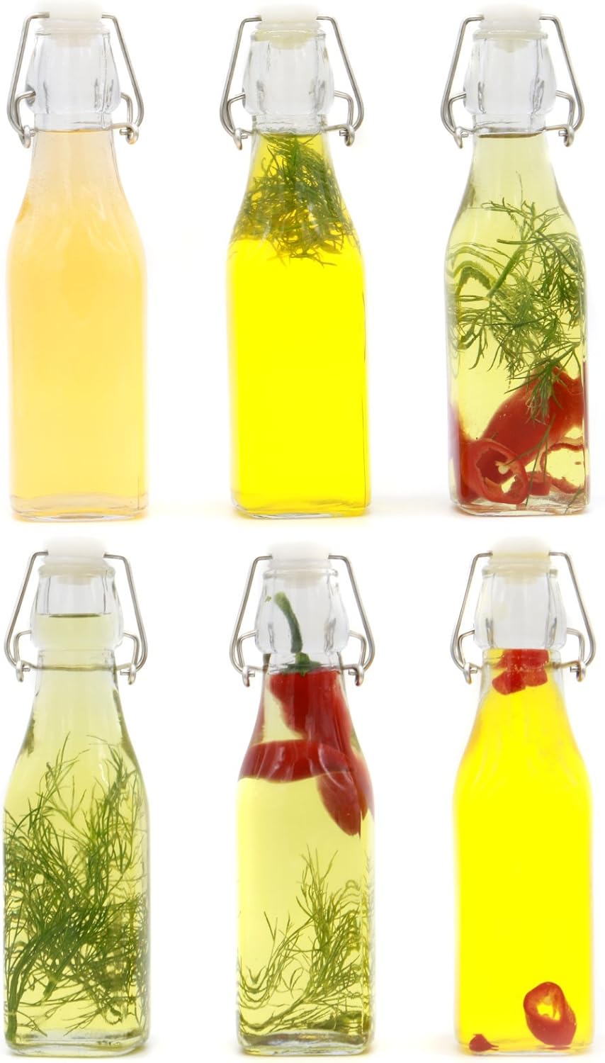 Clip Top Preserve Bottles - 250ml Set of 6 | Airtight Glass Cruet Dispenser Bottles | Ideal for Home Brewing | Vintage Style Vacuum Clip Seal | M&W-0