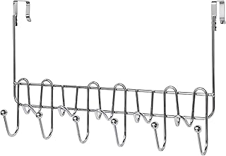 Amtido Over Door Hooks - 11 Hook Coat Rack - Clothes Hanger and Towel Holder Organiser - Chrome