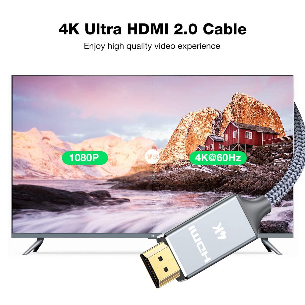 Snowkids HDMI Cable 2 m EU 4K @ 60 Hz, High Speed Ethernet 18 Gbps, Gold-Plated Connectors with Audio, Compatible with Video 4K UHD 2160p, HD 1080p, 3D Xbox PS3/4 hk-de grey-2