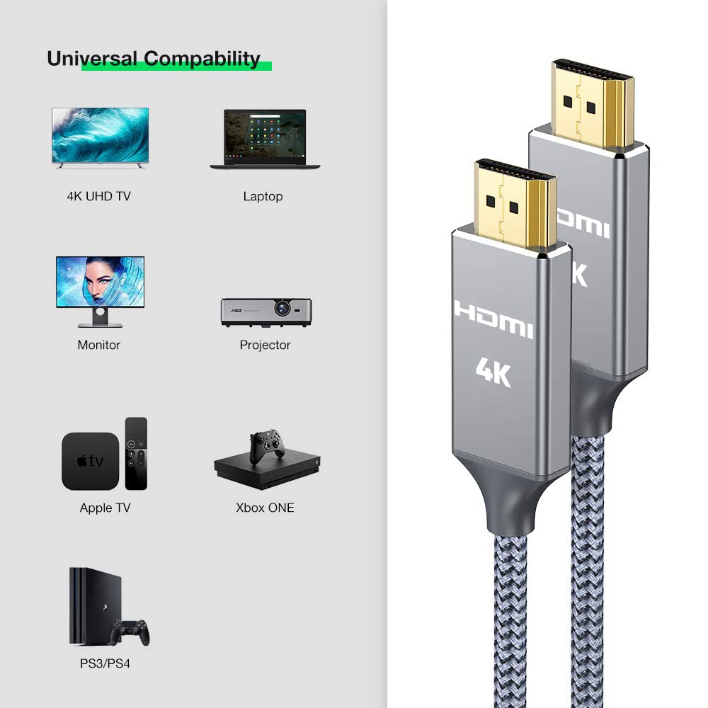 Snowkids HDMI Cable 2 m EU 4K @ 60 Hz, High Speed Ethernet 18 Gbps, Gold-Plated Connectors with Audio, Compatible with Video 4K UHD 2160p, HD 1080p, 3D Xbox PS3/4 hk-de grey-5