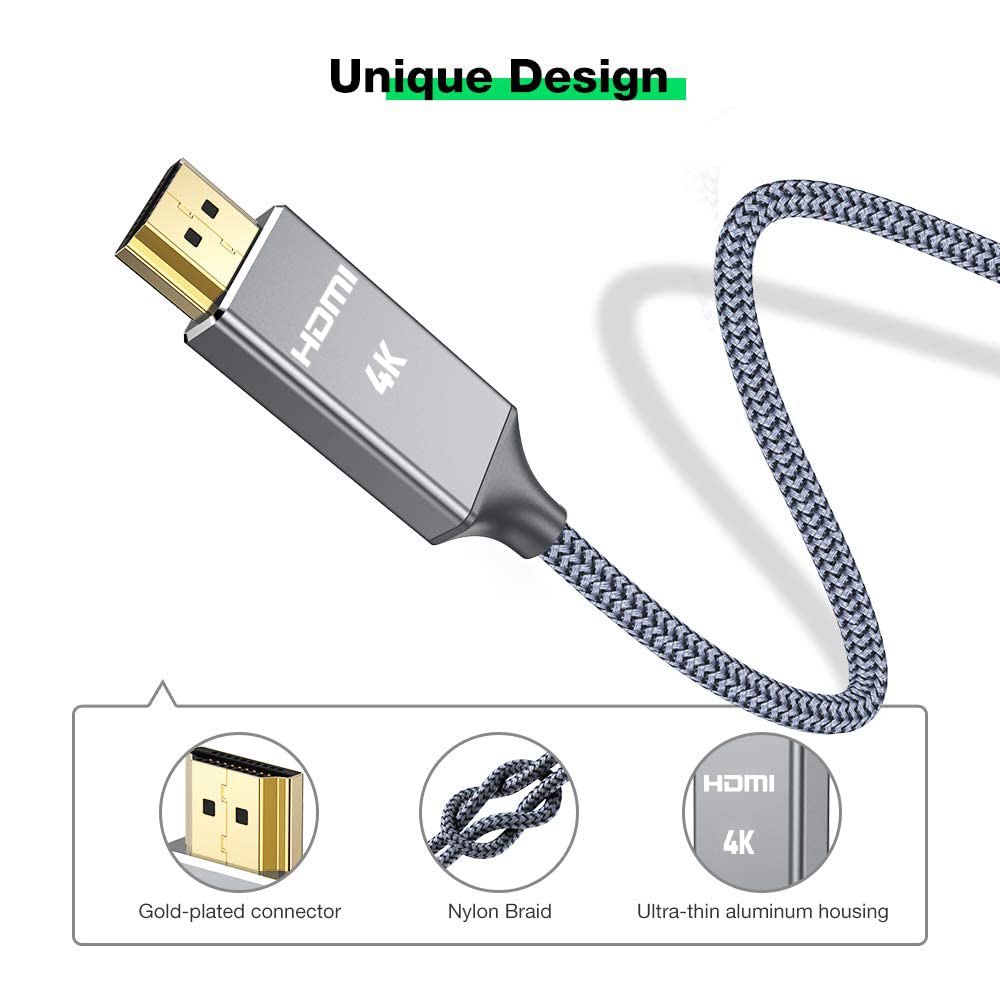 Snowkids HDMI Cable 2 m EU 4K @ 60 Hz, High Speed Ethernet 18 Gbps, Gold-Plated Connectors with Audio, Compatible with Video 4K UHD 2160p, HD 1080p, 3D Xbox PS3/4 hk-de grey-6