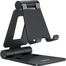 NULAXY Phone Stand, Fully Foldable Angle Height Adjustable Mobile Phone Holder Cradle Dock Aluminum Desk Compatible with iPhone 16 15 14 13 12 11 Pro Max XR X 8, HUAWEI, Galaxy, All Phones - Black