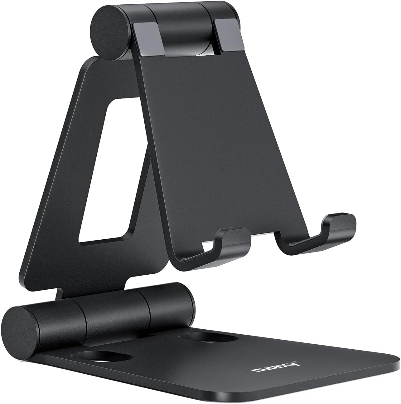 NULAXY Phone Stand, Fully Foldable Angle Height Adjustable Mobile Phone Holder Cradle Dock Aluminum Desk Compatible with iPhone 16 15 14 13 12 11 Pro Max XR X 8, HUAWEI, Galaxy, All Phones - Black-0