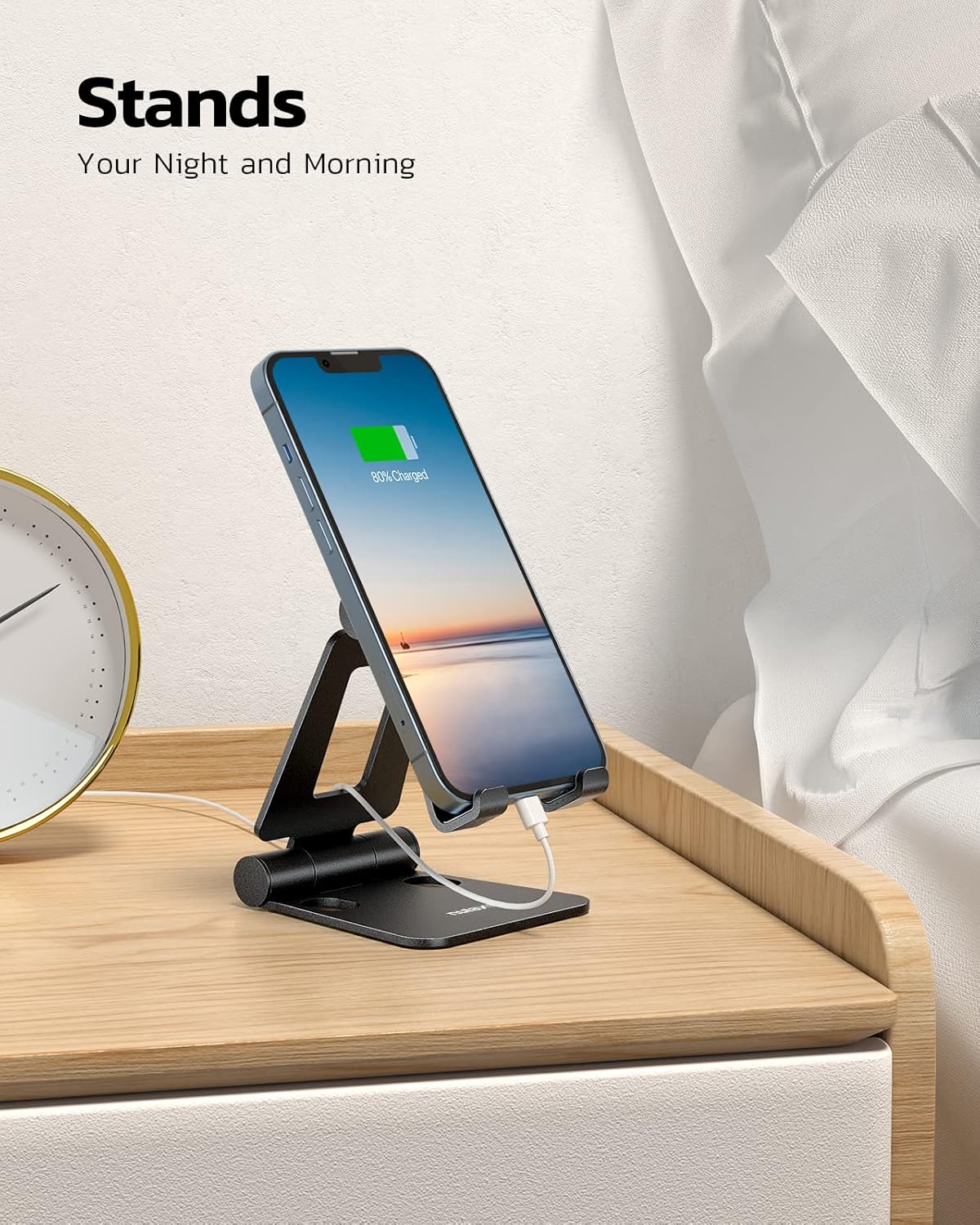 NULAXY Phone Stand, Fully Foldable Angle Height Adjustable Mobile Phone Holder Cradle Dock Aluminum Desk Compatible with iPhone 16 15 14 13 12 11 Pro Max XR X 8, HUAWEI, Galaxy, All Phones - Black-2