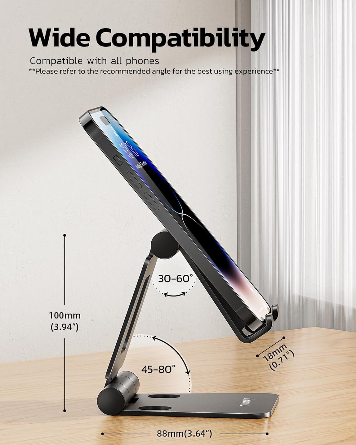 NULAXY Phone Stand, Fully Foldable Angle Height Adjustable Mobile Phone Holder Cradle Dock Aluminum Desk Compatible with iPhone 16 15 14 13 12 11 Pro Max XR X 8, HUAWEI, Galaxy, All Phones - Black-3