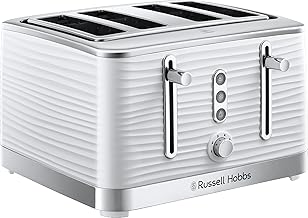 Russell Hobbs Inspire 4 Slice Toaster (Extra wide slots, High lift feature, 6 Browning levels, Frozen/Cancel/Reheat function with Blue LED illumination, 1800W, White textured high gloss) 24380