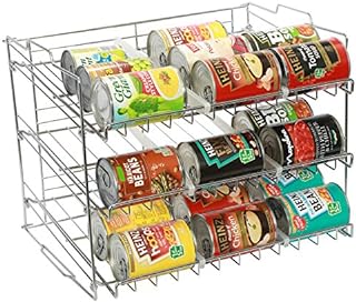 Amtido 3 Tier Stackable Can Rack Holder - Kitchen Organiser for Canned Goods - Chrome Finish