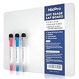 Nicpro Dry Erase Mini Whiteboard A4, 22 x 30 cm Double Sided Lapboard with 3 Water-Based Pens Learning Small White Board Portable Drawing Writing for Kid Student and Classroom Use