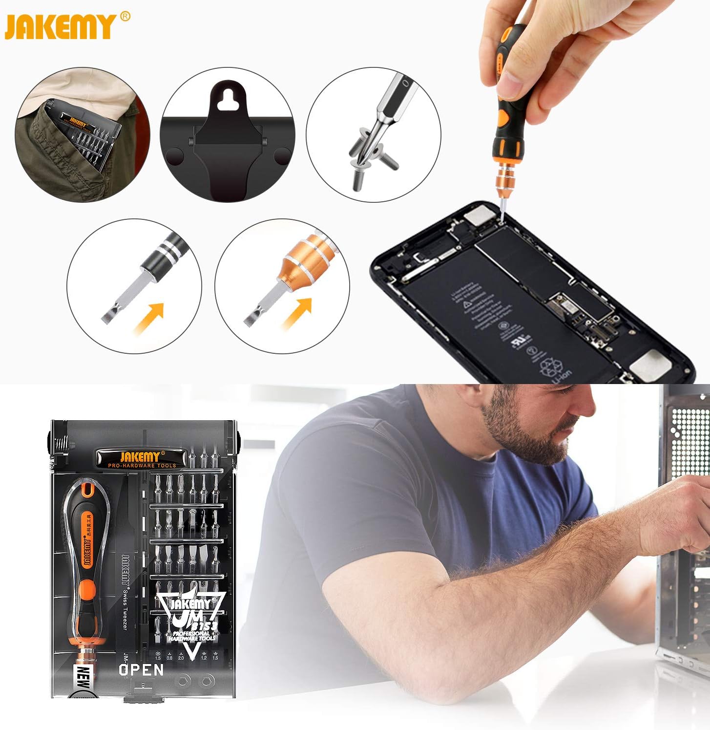 Precision Screwdriver Set, Jakemy 43 in 1 Repair Tool Kit with 36 Magnetic Driver Bits Screwdriver Kit for iPhone Android Cell Phone MacBook Laptop PC-1