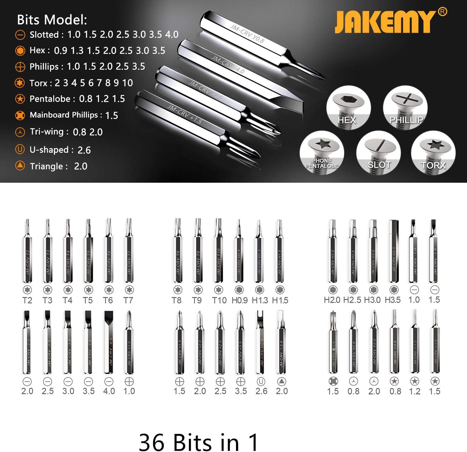 Precision Screwdriver Set, Jakemy 43 in 1 Repair Tool Kit with 36 Magnetic Driver Bits Screwdriver Kit for iPhone Android Cell Phone MacBook Laptop PC-3