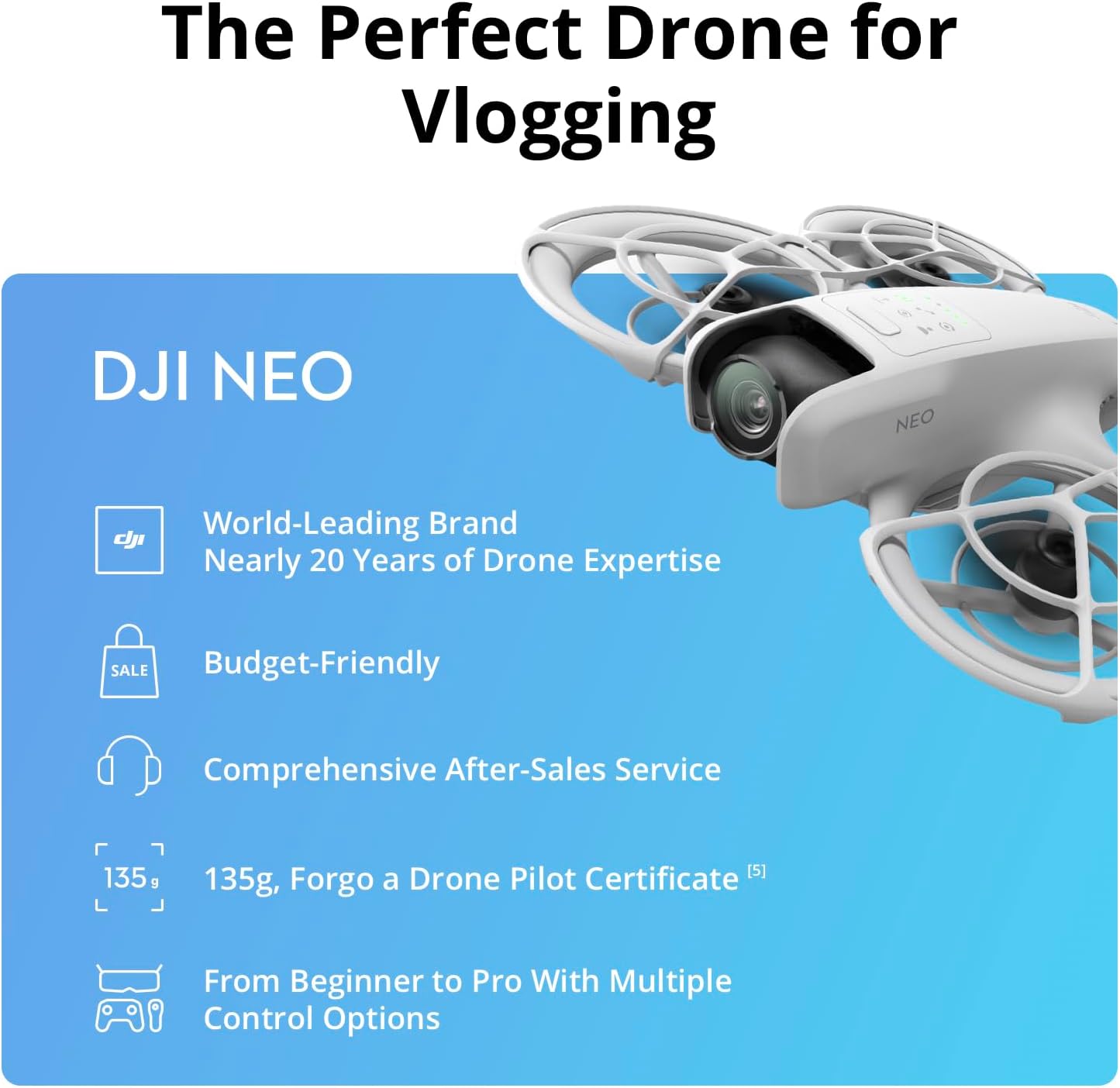 DJI Neo, Mini Drone with 4K UHD Camera for Adults, 135g Self Flying Drone that Follows Me, Palm Takeoff, AI Subject Tracking, QuickShots, Stabilized Video, Built-In Propeller Guard (Controller-Free)-6