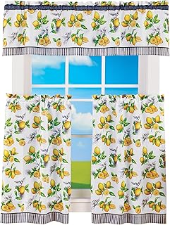 Achim Home Furnishings Lemon Drop - Printed Tier & Valance Set - 58x36 - Yellow