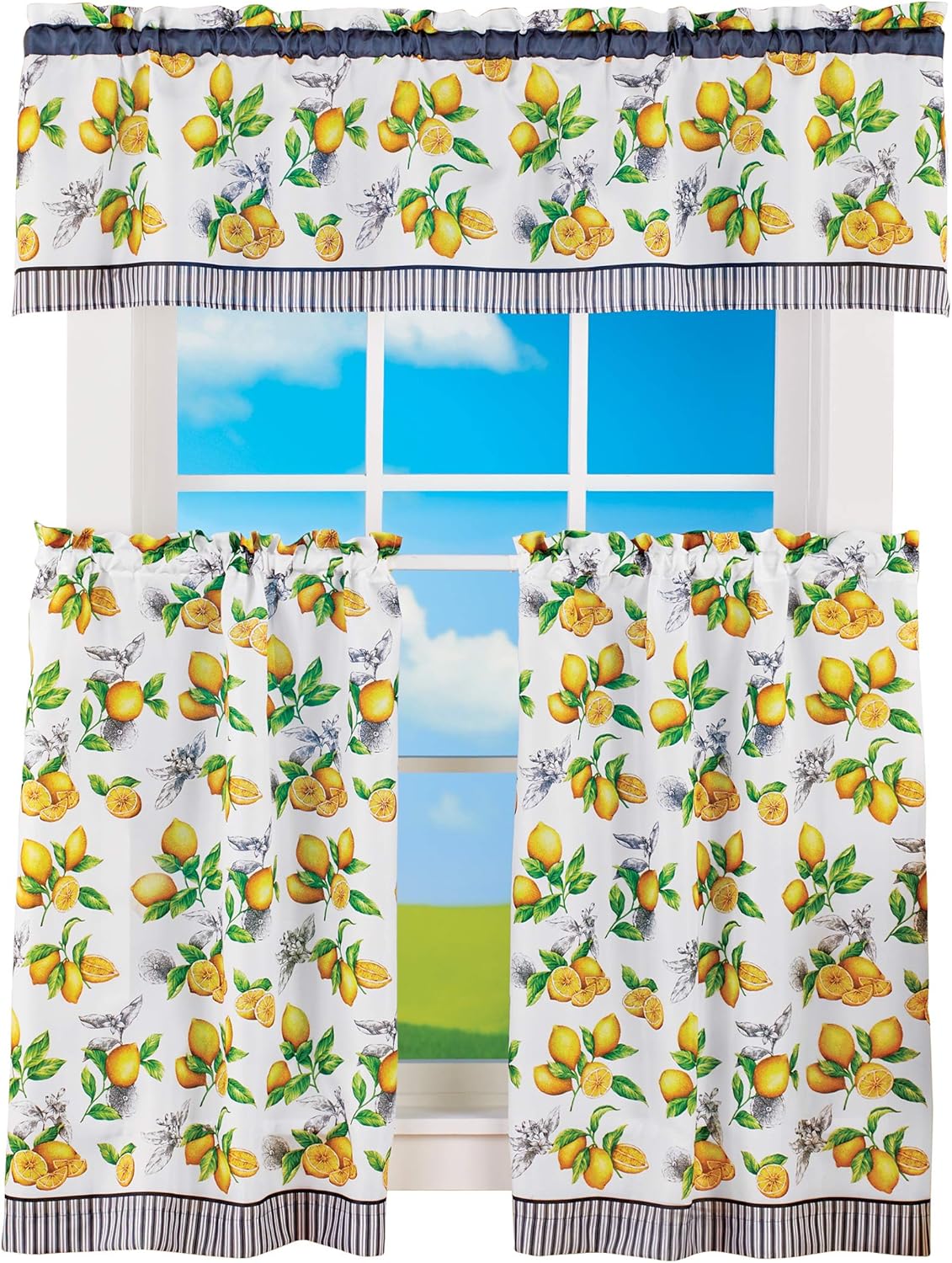 Achim Home Furnishings Lemon Drop - Printed Tier & Valance Set - 58x36 - Yellow-0