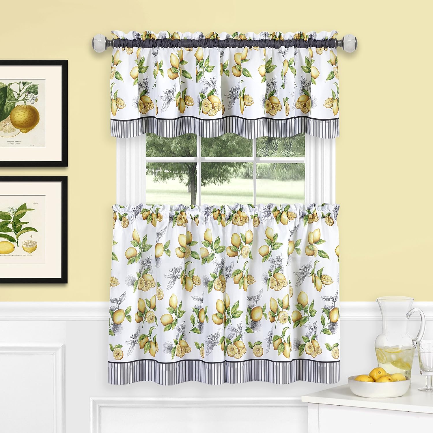 Achim Home Furnishings Lemon Drop - Printed Tier & Valance Set - 58x36 - Yellow-1