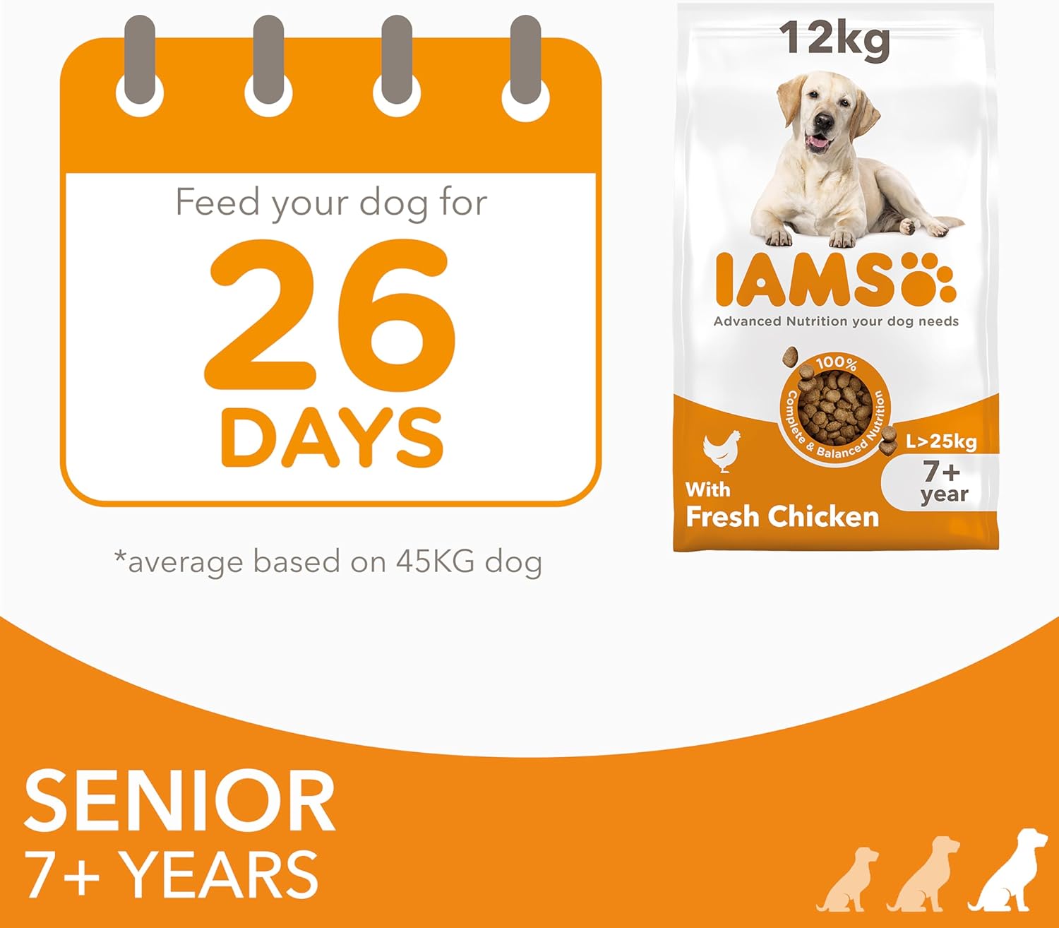 IAMS Complete Dry Dog Food for Senior 7+ Large Breeds with Chicken 12 kg-4