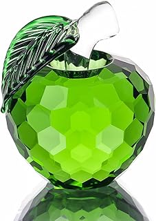 H&D Hyaline&Dora H&D Crystal Apple Paperweight Art Glass Fruit Collectible Figurines,Home Wedding Decor Ornament,Green Apple 40mm