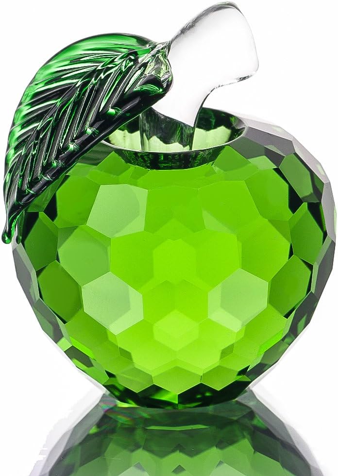 H&D Hyaline&Dora H&D Crystal Apple Paperweight Art Glass Fruit Collectible Figurines,Home Wedding Decor Ornament,Green Apple 40mm-0