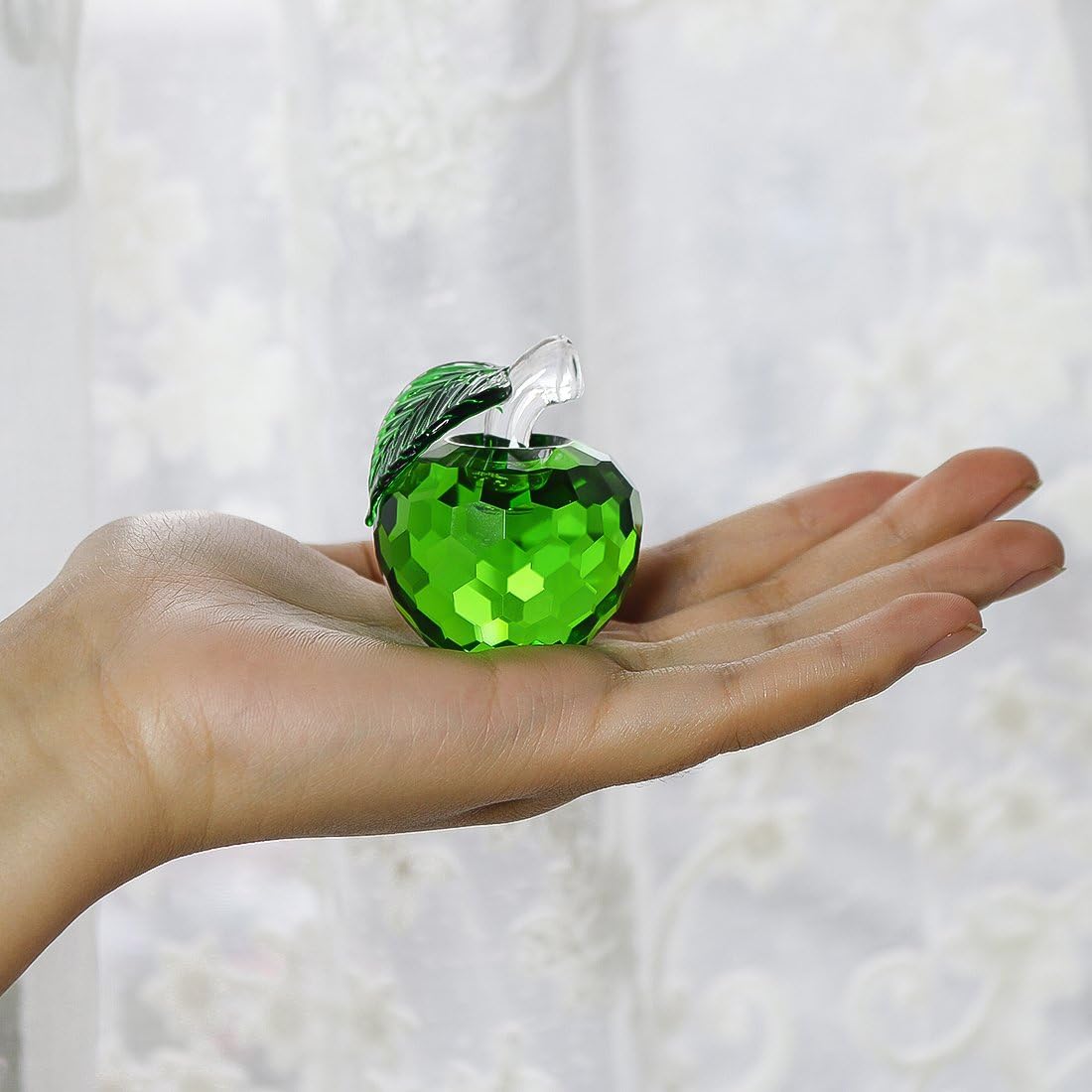 H&D Hyaline&Dora H&D Crystal Apple Paperweight Art Glass Fruit Collectible Figurines,Home Wedding Decor Ornament,Green Apple 40mm-2