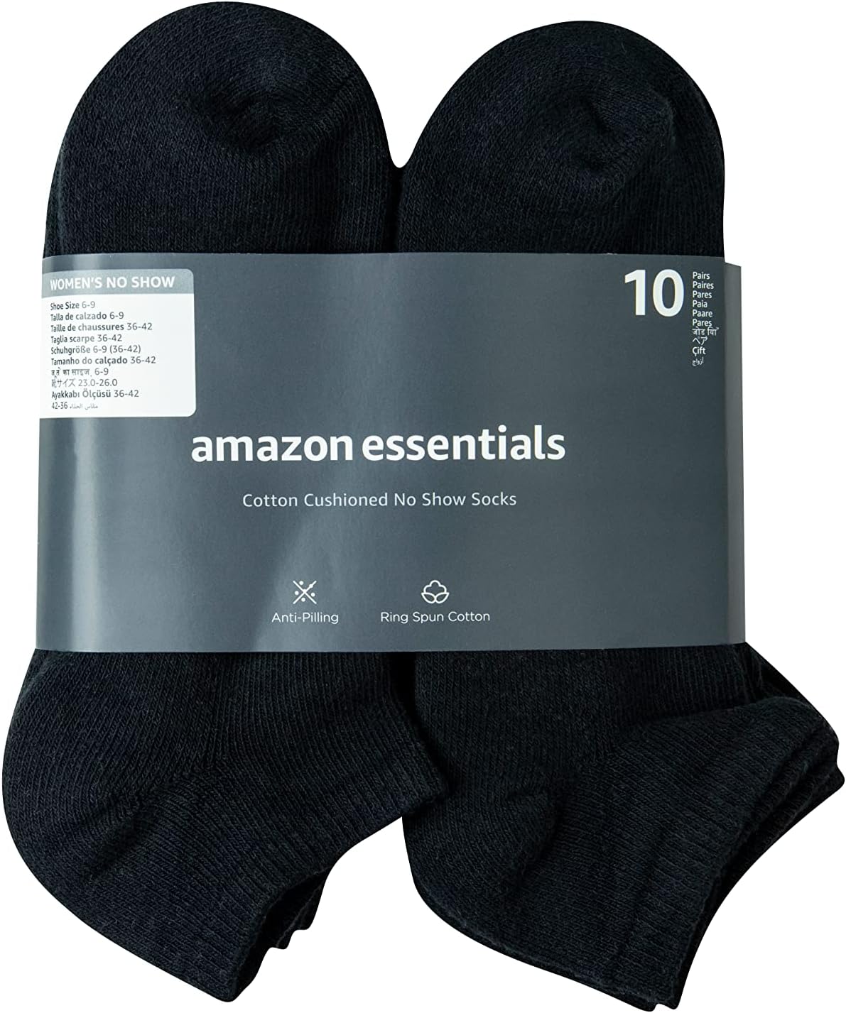 Amazon Essentials Women's Cotton Lightly Cushioned No-Show Socks, 10 Pairs-2