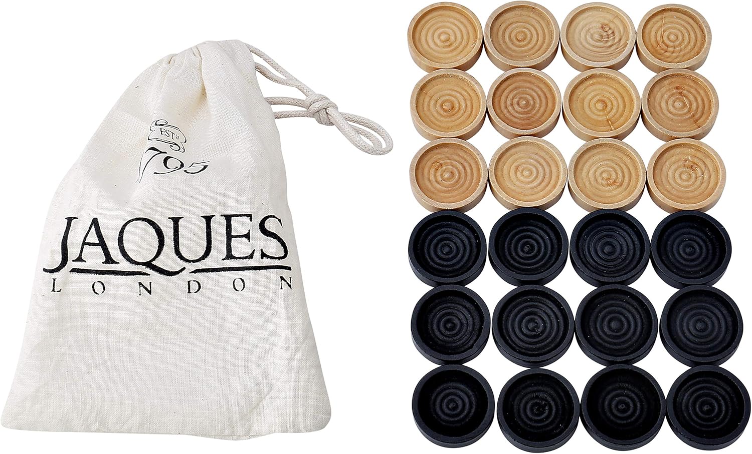 Jaques of London Draughts Pieces | Draughts Set in a Drawstring Bag | Quality Stackable Checkers Pieces for Playing with your Draughts Board Game | Since 1795-0