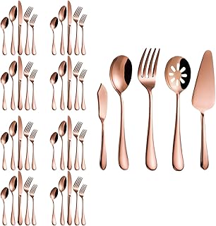 Magicpro Modern Royal 45-Pieces rose gold Stainless Steel Cutlery Set for Wedding Festival Christmas Party, Service For 8