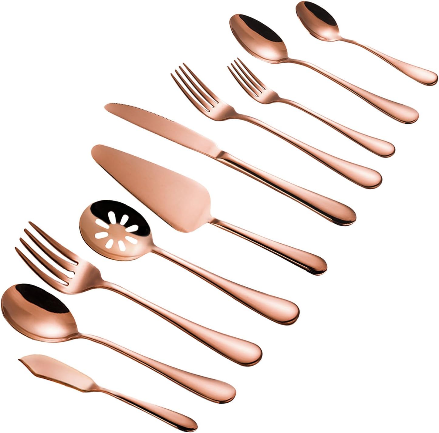 Magicpro Modern Royal 45-Pieces rose gold Stainless Steel Cutlery Set for Wedding Festival Christmas Party, Service For 8-1