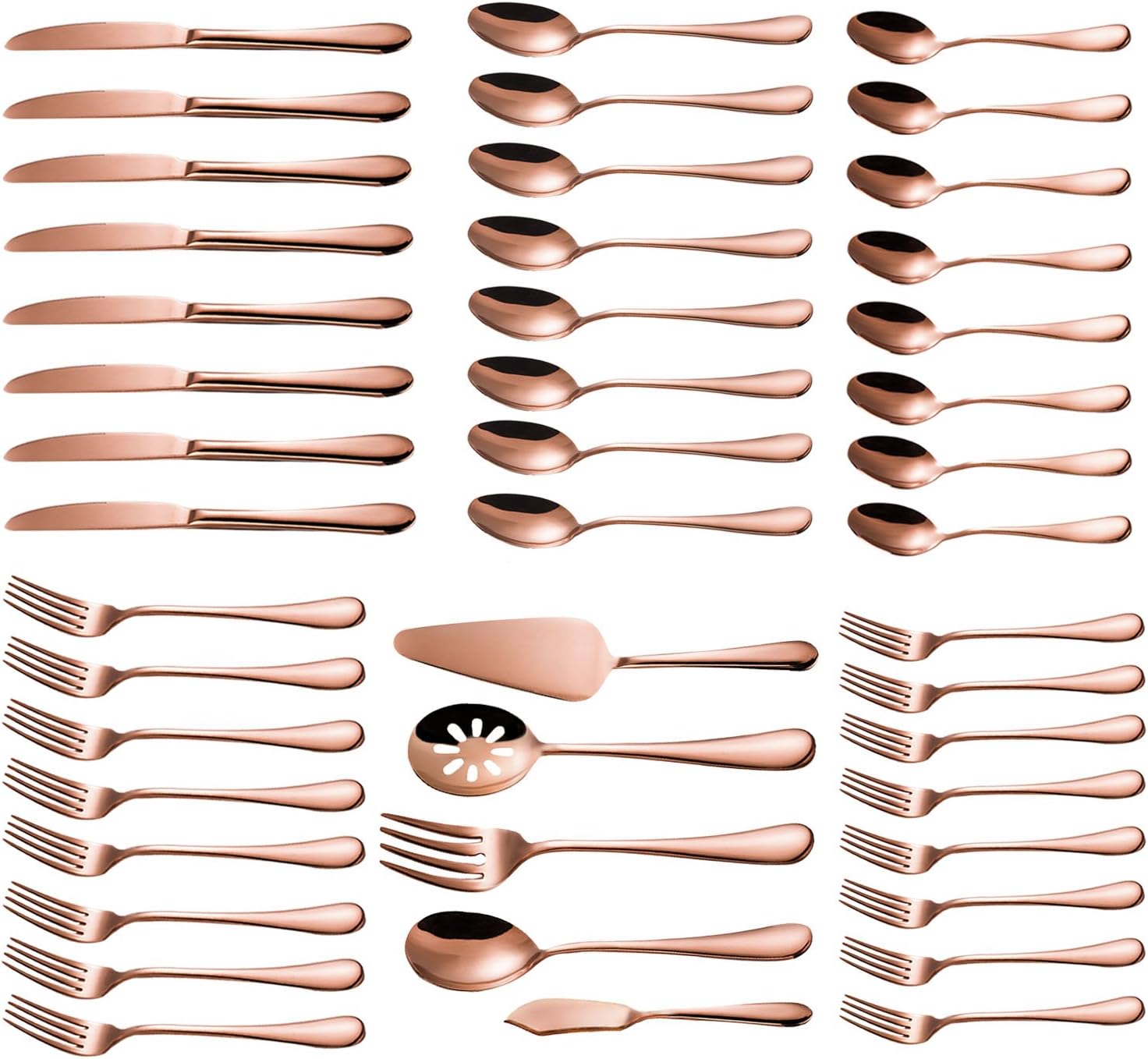 Magicpro Modern Royal 45-Pieces rose gold Stainless Steel Cutlery Set for Wedding Festival Christmas Party, Service For 8-2