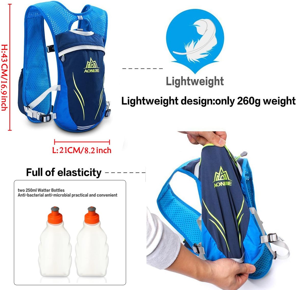 Hydration Backpack, Geila Hydration Vest Outdoors Sport Trail Marathoner Running Race Lightweight Rucksack for Men & Women-1