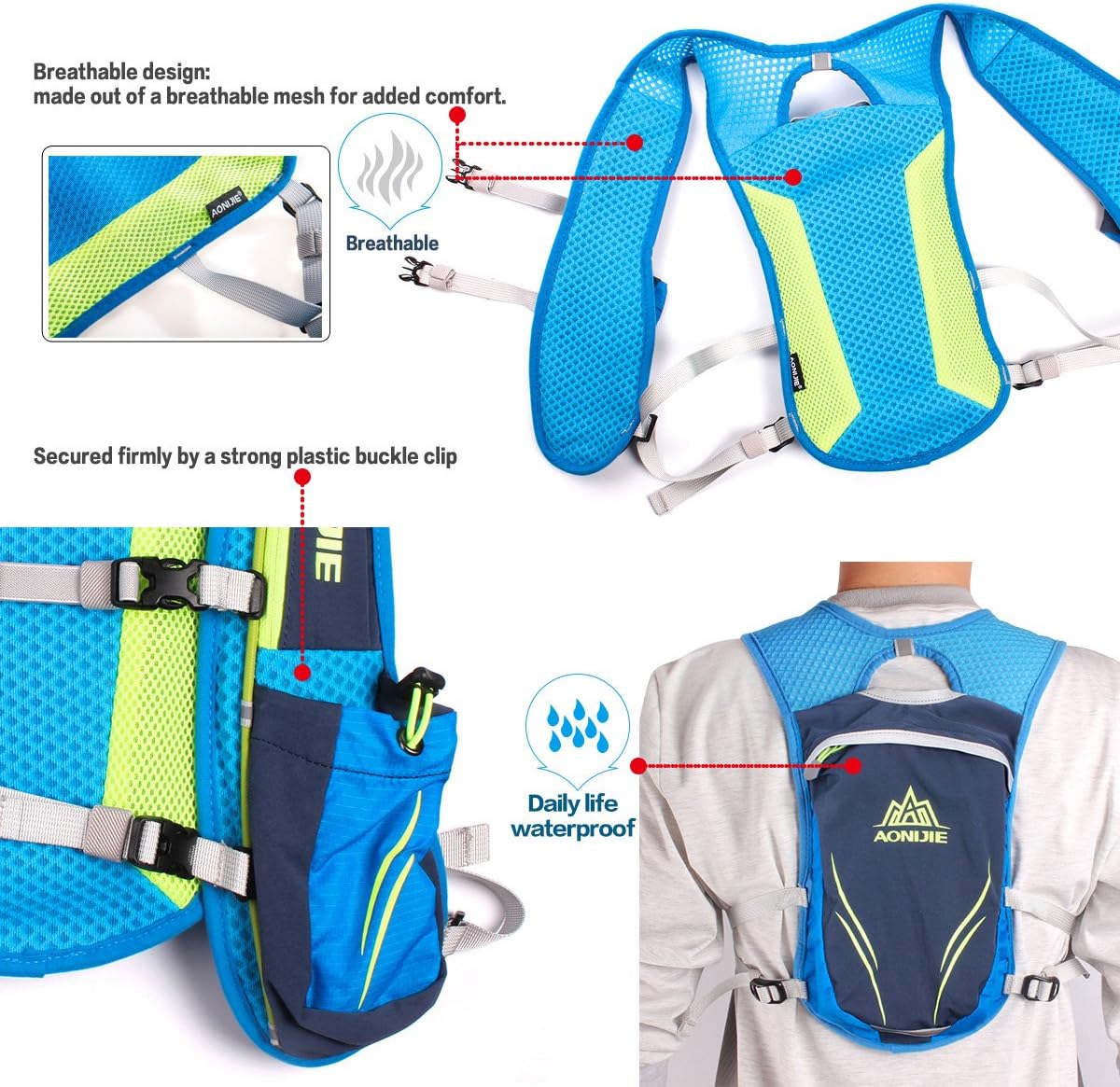 Hydration Backpack, Geila Hydration Vest Outdoors Sport Trail Marathoner Running Race Lightweight Rucksack for Men & Women-2