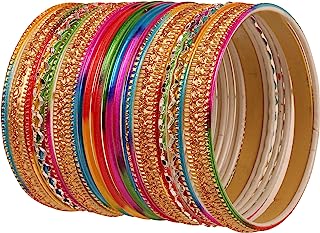 Touchstone New Gorgeous Rainbow Bangle Collection. Indian Bollywood Colorful Bangle Bracelets. Set of 24. in Antique Gold Tone for Women.