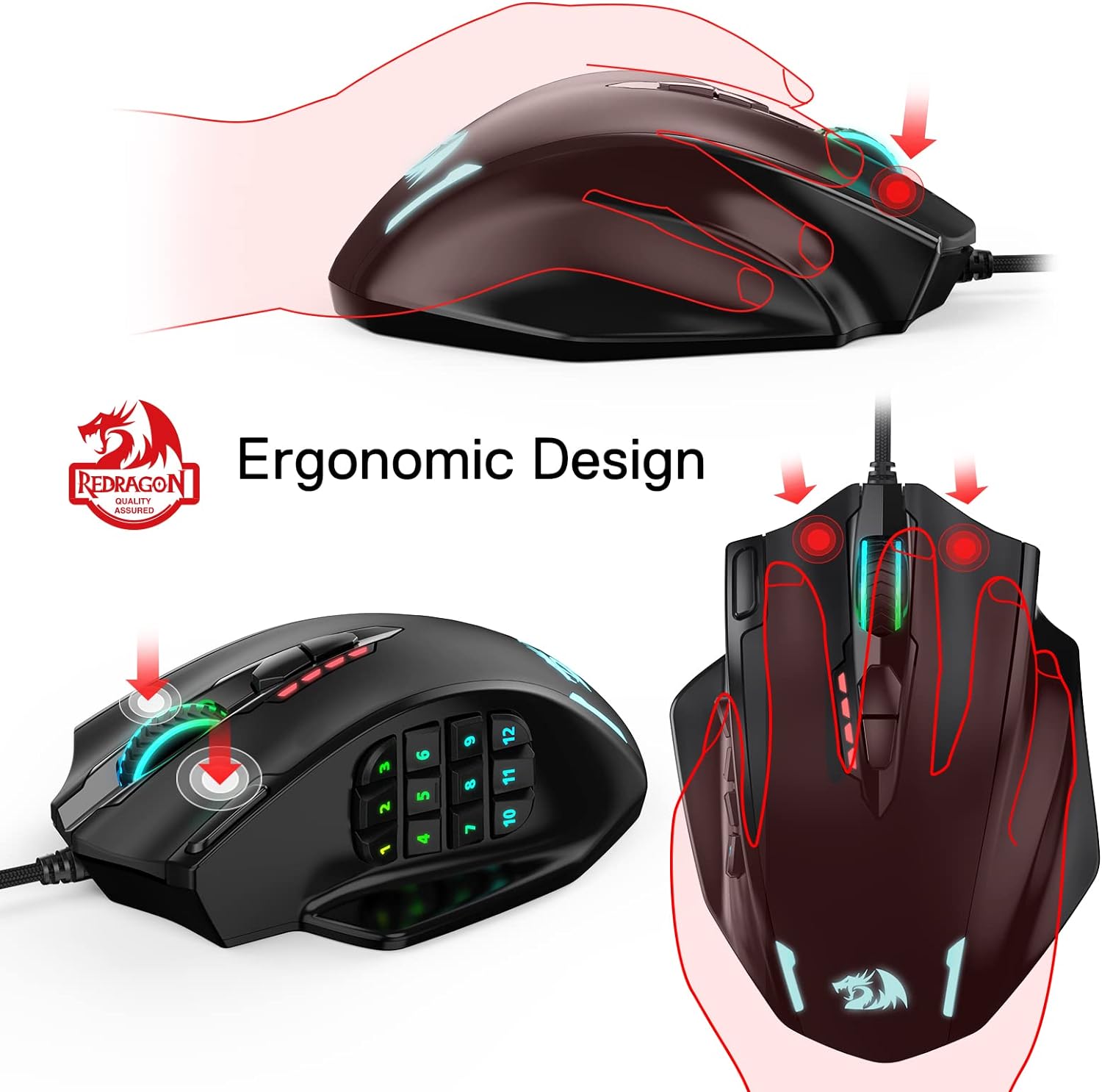 Redragon M908 Impact RGB LED MMO Mouse with Side Buttons Optical Wired Gaming Mouse with 12,400DPI, High Precision, 20 Programmable Mouse Buttons-4