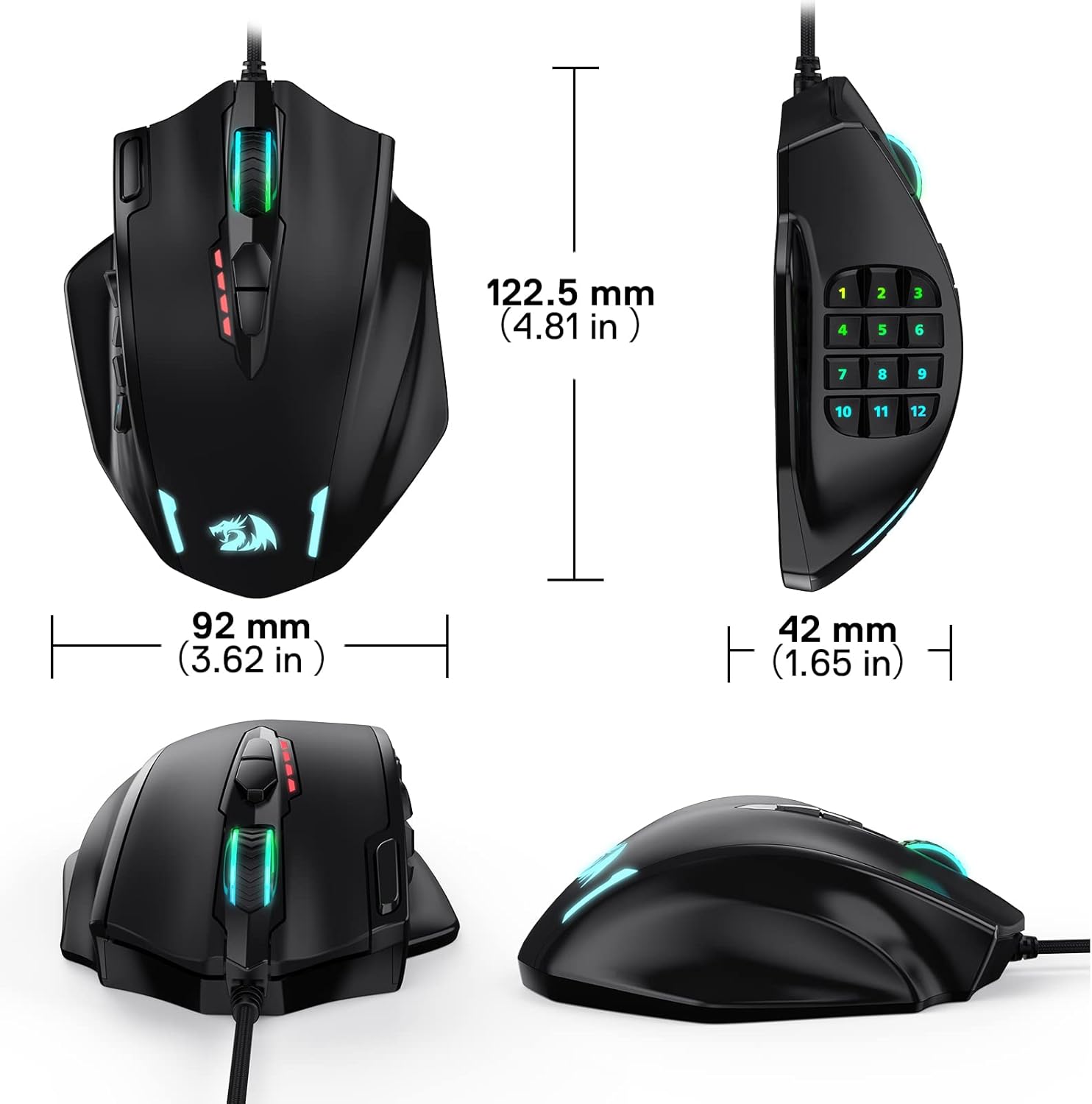 Redragon M908 Impact RGB LED MMO Mouse with Side Buttons Optical Wired Gaming Mouse with 12,400DPI, High Precision, 20 Programmable Mouse Buttons-5