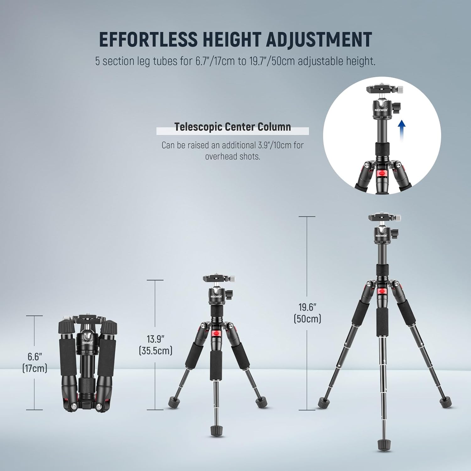 Neewer Portable Desktop Mini Tripod - Aluminum Alloy 20 inches/50 Centimeters with 360 Degree Ball Head, 1/4 inch Quick Shoe Plate for DSLR Camera Video Camcorder, Load up to 11 pounds/5 kilograms-2